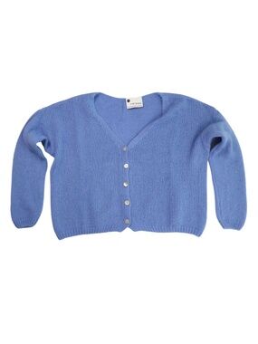 Colette Periwinkle Blue Fuzzy Knit V Neck Button Cardigan Oversized